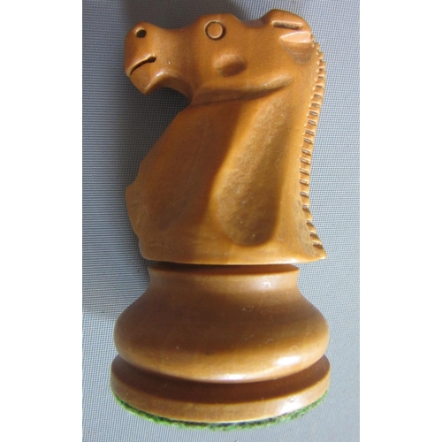 502 - A JAQUES STAUNTON CHESS SET, c.1981, in box and ebony, weighted, in green baize lined box with label... 