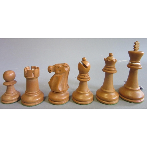 502 - A JAQUES STAUNTON CHESS SET, c.1981, in box and ebony, weighted, in green baize lined box with label... 