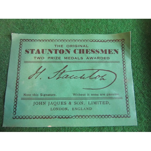 502 - A JAQUES STAUNTON CHESS SET, c.1981, in box and ebony, weighted, in green baize lined box with label... 