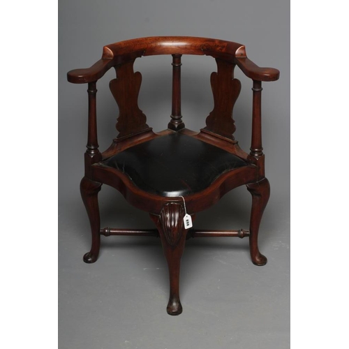 A HARDWOOD COLONIAL (?) CORNER CHAIR, third quarter 18th century, the ...