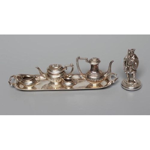 130 - AN ELIZABETH II SILVER MINIATURE FOUR PIECE TEA AND COFFEE SERVICE by Alan M Weisrose, London 1977, ... 