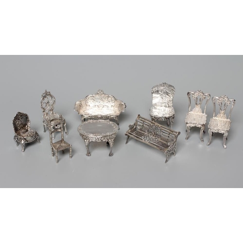132 - AN ELIZABETH II MINIATURE SILVER FOUR PIECE SALON SUITE by David Hollander & Son, Birmingham 1976, c... 