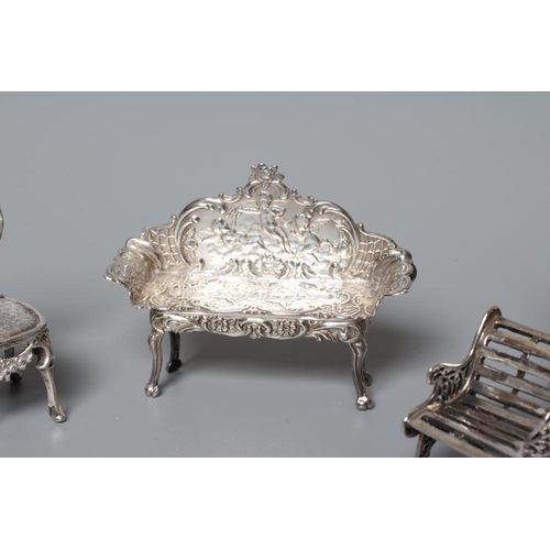 132 - AN ELIZABETH II MINIATURE SILVER FOUR PIECE SALON SUITE by David Hollander & Son, Birmingham 1976, c... 