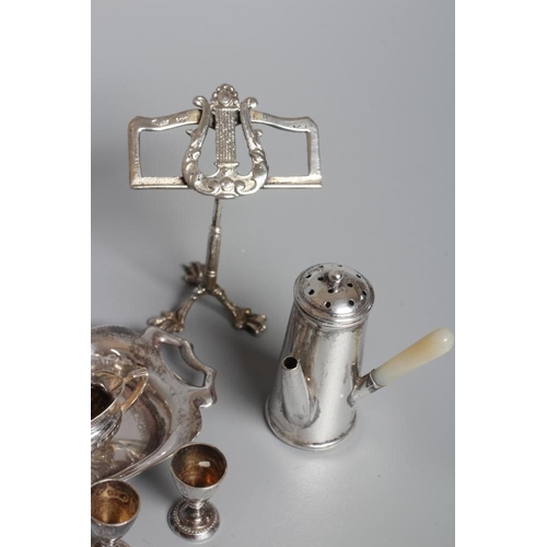 157 - A COLLECTION OF SILVER TOYS comprising a novelty café-au-lait pepperette by William Vale, Birmingham... 