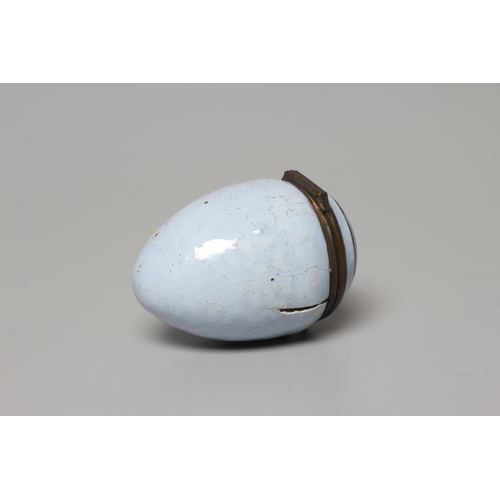 158 - A SOUTH STAFFORDSHIRE ENAMEL ON COPPER EGG, late 18th century, the hinged cover inscribed 'A Token o... 