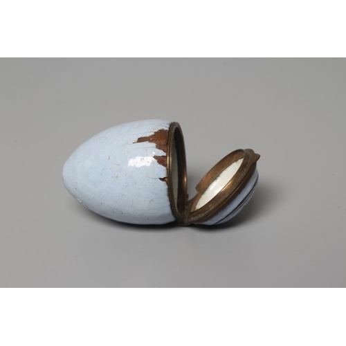 158 - A SOUTH STAFFORDSHIRE ENAMEL ON COPPER EGG, late 18th century, the hinged cover inscribed 'A Token o... 