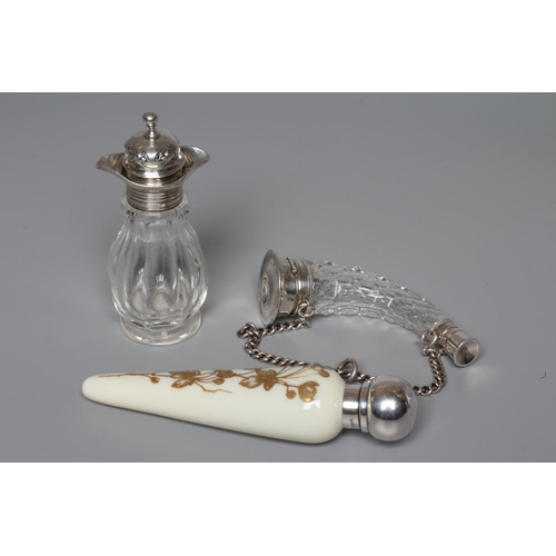 160 - A THOMAS WEBB CREAM OPALINE GLASS SCENT FLASK of conical form with gilded flowers in the style of Ju... 