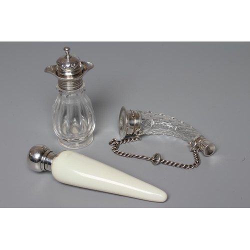 160 - A THOMAS WEBB CREAM OPALINE GLASS SCENT FLASK of conical form with gilded flowers in the style of Ju... 