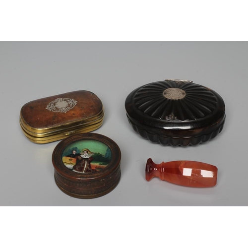 163 - A SILVER MOUNTED TORTOISESHELL SNUFF BOX, mid 18th century, of rounded oblong form with a piquework ... 