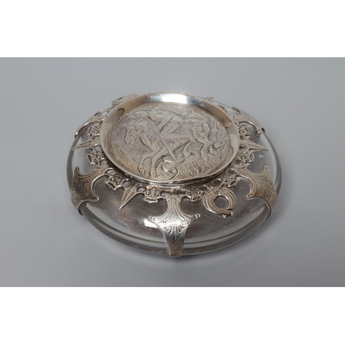 172 - A LATE VICTORIAN SILVER MOUNTED INKWELL by Charles Stuart Harris, London 1901, the squat clear glass... 