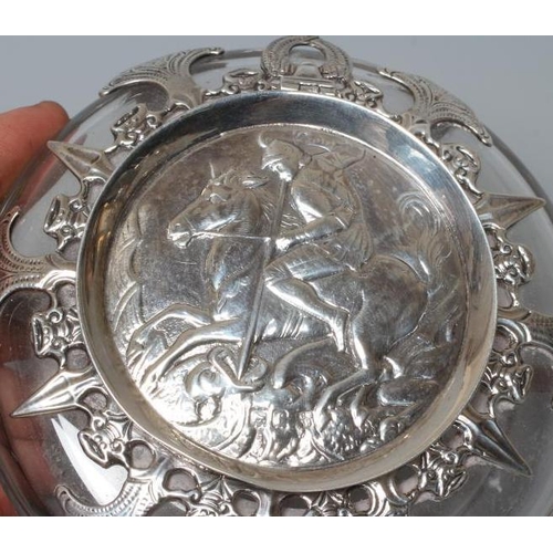 172 - A LATE VICTORIAN SILVER MOUNTED INKWELL by Charles Stuart Harris, London 1901, the squat clear glass... 