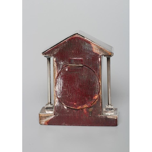 177 - AN EDWARDIAN SILVER POCKET WATCH HOLDER, maker's mark A&B, Birmingham 1903, the triangular portico s... 