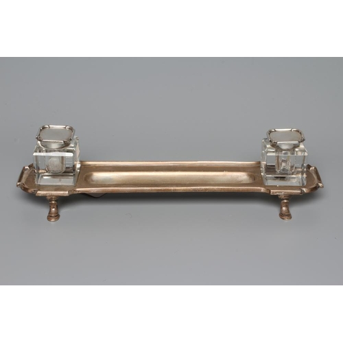 188 - AN ART DECO SILVER DESK STANDISH by Adie Bros., Birmingham 1931, of elongated oblong form with shape... 