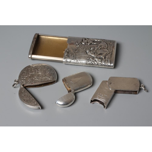 135 - A VICTORIAN SILVER VESTA CASE by Joseph Hayes Taylor, Chester 1883, of D end oblong form with slide ... 