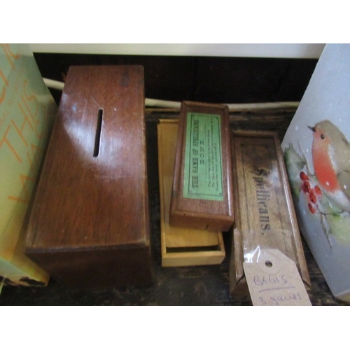 THREE GAMES OF SPELLICANS AND A WOODEN MONEY BOX