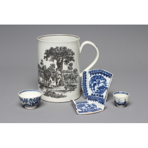 33 - A COLLECTION OF EIGHTEENTH CENTURY ENGLISH PORCELAIN comprising a First Period Worcester large Milkm... 