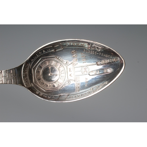 107 - THREE SILVER BIRTH RECORD PRESENTATION SPOONS, one by Laurence R Watson & Co., Birmingham 1957, one ... 