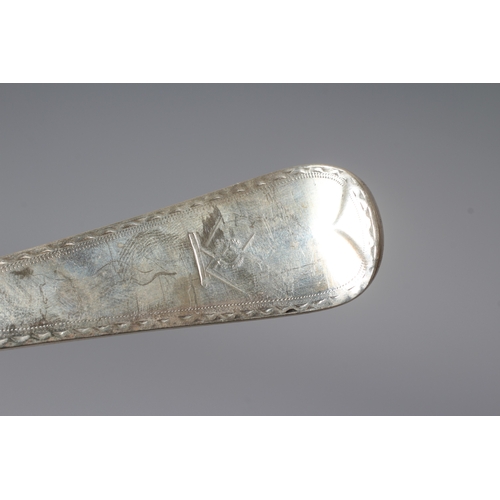 126 - A VICTORIAN SILVER HANOVARIAN PATTERN SOUP LADLE, maker's mark GA, London 1862, with bright cut engr... 