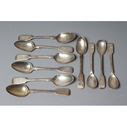 140 - A SET OF SIX VICTORIAN IRISH SILVER FIDDLE PATTERN TEASPOONS, maker's mark J.S, Dublin 1875, engrave... 