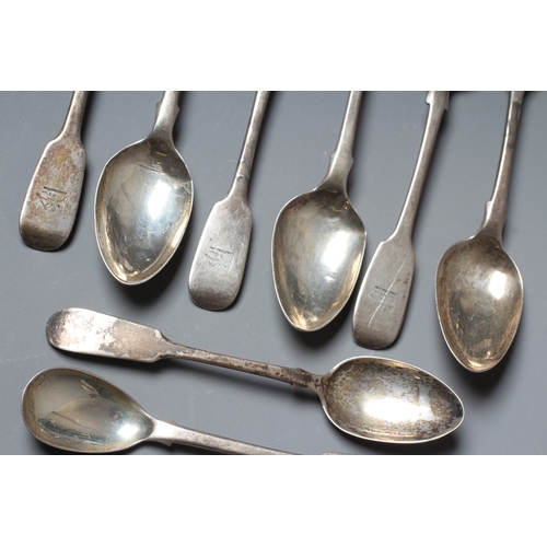 140 - A SET OF SIX VICTORIAN IRISH SILVER FIDDLE PATTERN TEASPOONS, maker's mark J.S, Dublin 1875, engrave... 