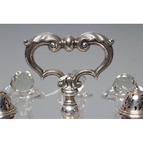 142 - A VICTORIAN OLD SHEFFIELD PLATE WARWICK CRUET, apparently unmarked, of typical form, the rococo cart... 