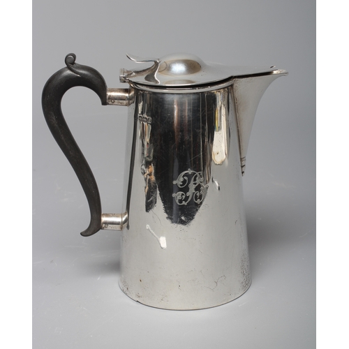 143 - AN EDWARD VII SILVER HOT WATER JUG by Martin, Hall & Co., Sheffield 1910, of plain tapering cylindri... 