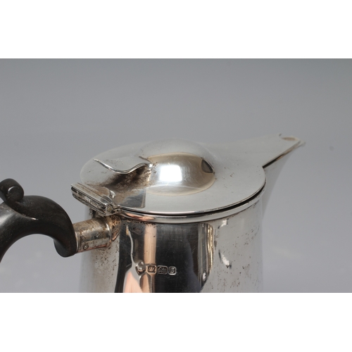 143 - AN EDWARD VII SILVER HOT WATER JUG by Martin, Hall & Co., Sheffield 1910, of plain tapering cylindri... 