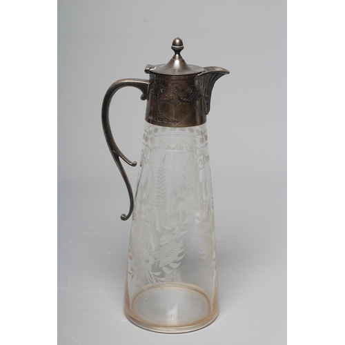 146 - A VICTORIAN SILVER MOUNTED GLASS CLARET JUG by Hukin & Heath, Birmingham 1882, the clear tapering cy... 