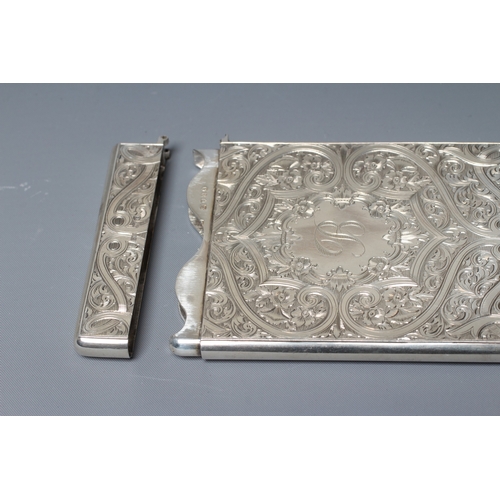 157 - A MID VICTORIAN SILVER VISITING CARD CASE by Sampson Mordan, London 1872, of plain oblong form, all-... 