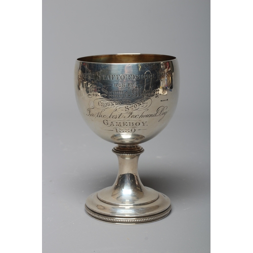 179 - A LATE VICTORIAN SILVER TROPHY GOBLET by George Angell & Co., London 1879, the globular bowl engrave... 