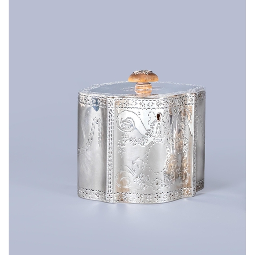 185 - A LATE GEORGE III SILVER TEA CADDY by Thomas Daniell, London 1780, of serpentine form, the flat hing... 