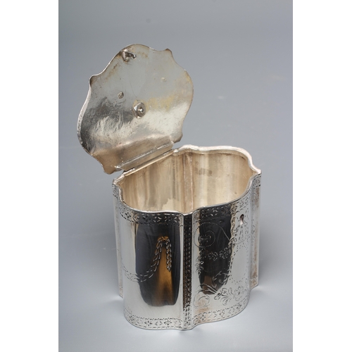 185 - A LATE GEORGE III SILVER TEA CADDY by Thomas Daniell, London 1780, of serpentine form, the flat hing... 