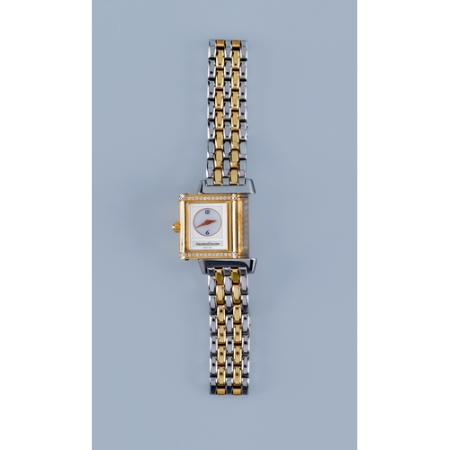 196 - A LADY'S JAEGER-LECOULTRE GRANDE AUTOMATIC REVERSO DUETTO WRISTWATCH, 1986, the circular mother-of-p... 