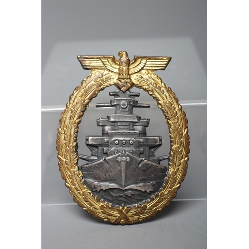 393 - A GERMAN THIRD REICH HIGH SEA FLEET BADGE, with Fec. Adolf Bock maker's mark, and vertical hinged pi... 
