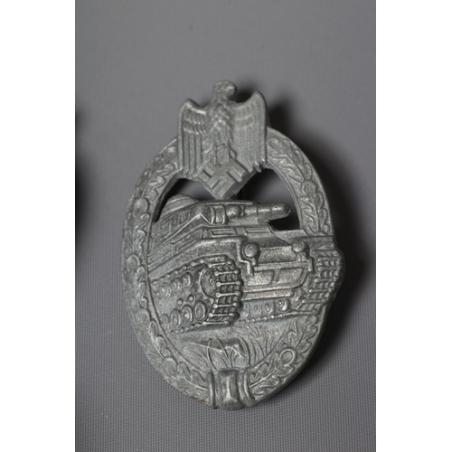 400 - TWO GERMAN THIRD REICH PANZER ASSAULT BADGES both by AS Gablonz with vertical pins