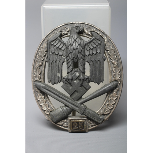 404 - A GERMAN THIRD REICH ASSAULT BADGE FOR 25 ENGAGEMENTS with JFS maker's marks, and vertical pin with ... 
