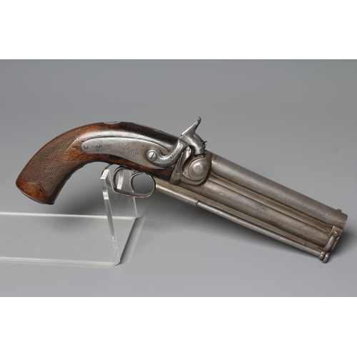 411 - A DOUBLE BARRELLED PERCUSSION PISTOL, 19th century, with 5