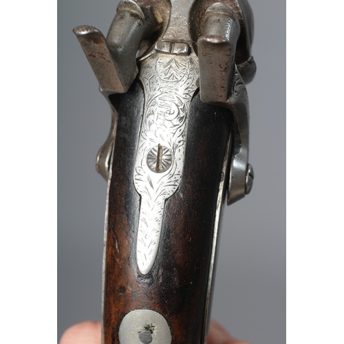 411 - A DOUBLE BARRELLED PERCUSSION PISTOL, 19th century, with 5