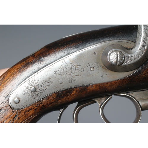 411 - A DOUBLE BARRELLED PERCUSSION PISTOL, 19th century, with 5