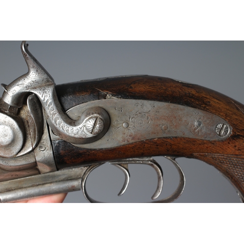 411 - A DOUBLE BARRELLED PERCUSSION PISTOL, 19th century, with 5