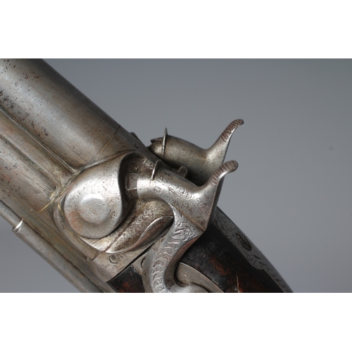 411 - A DOUBLE BARRELLED PERCUSSION PISTOL, 19th century, with 5