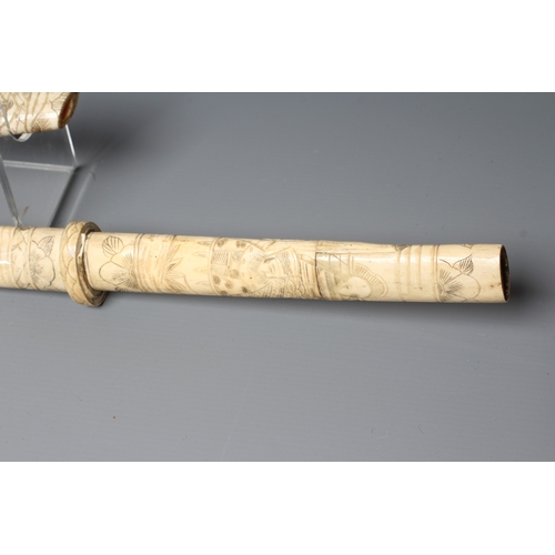 421 - TWO JAPANESE BONE MOUNTED SIDE ARMS, comprising a wakazashi with 15 1/2