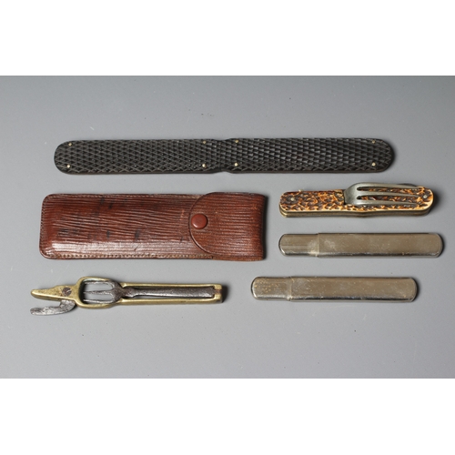 428 - A COLLECTION OF CAMPAIGN CUTLERY, comprising four pairs and one singular item with varied patents/fu... 