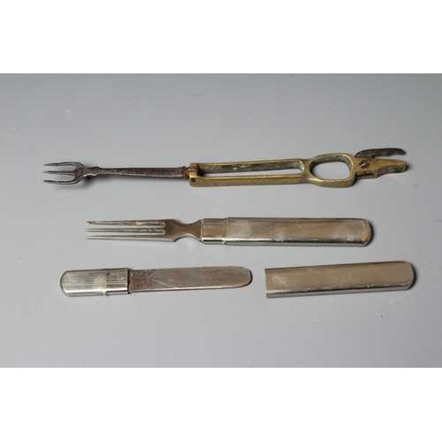 428 - A COLLECTION OF CAMPAIGN CUTLERY, comprising four pairs and one singular item with varied patents/fu... 