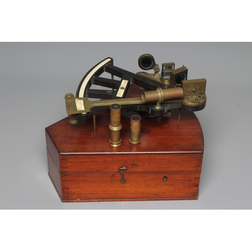 429 - A VICTORIAN SEXTANT by W. Werchert (sic), Cardiff, with ebony frame and turned grip, brass fittings ... 