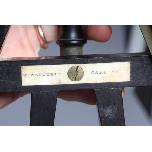 429 - A VICTORIAN SEXTANT by W. Werchert (sic), Cardiff, with ebony frame and turned grip, brass fittings ... 