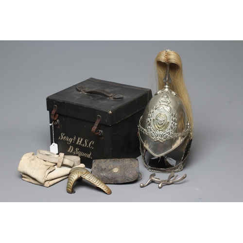 430 - A 1ST WEST YORKSHIRE YEOMANRY CAVALRY HELMET with white metal skull, brass central badge, tall plume... 