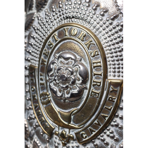 430 - A 1ST WEST YORKSHIRE YEOMANRY CAVALRY HELMET with white metal skull, brass central badge, tall plume... 