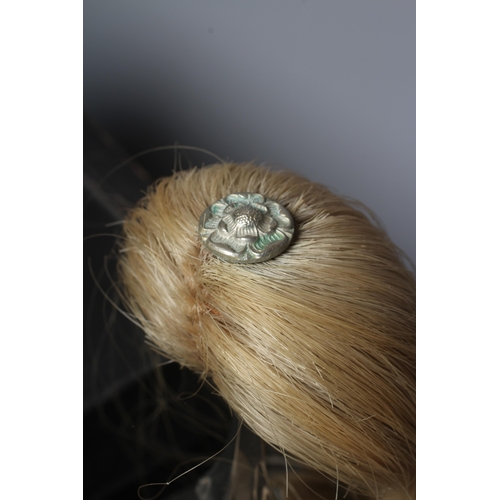 430 - A 1ST WEST YORKSHIRE YEOMANRY CAVALRY HELMET with white metal skull, brass central badge, tall plume... 
