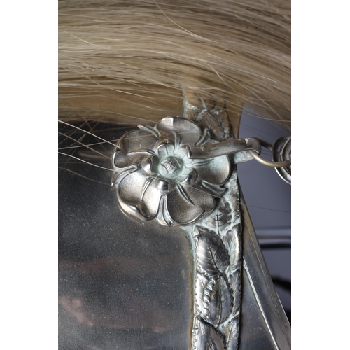 430 - A 1ST WEST YORKSHIRE YEOMANRY CAVALRY HELMET with white metal skull, brass central badge, tall plume... 